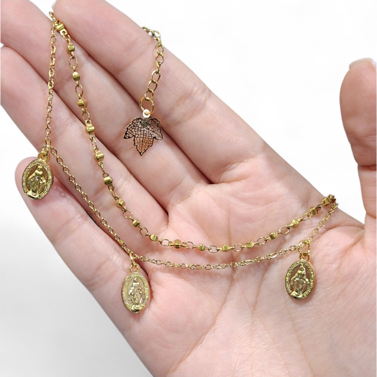 Cadena Doble con Medallas de La Virgen Milagrosa Dorada en Acero ...